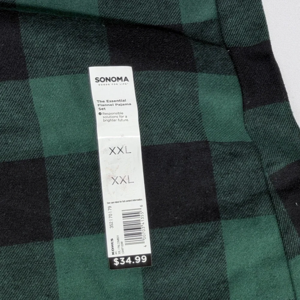 Sonoma Goods for Life XXL Green Black Buffalo Check Flannel Pajama Pants NEW